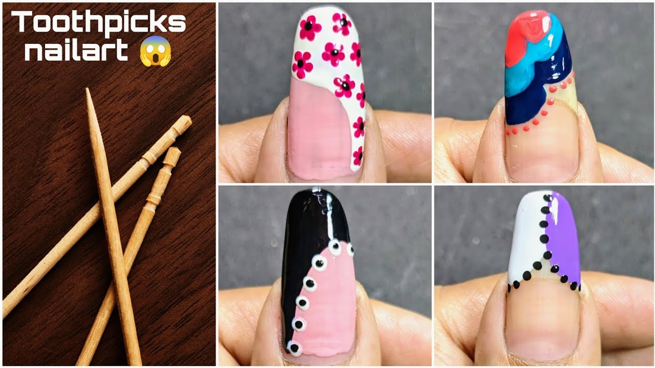 Toothpick nail flowers🌺Toothpick nail art for beginners😱💅