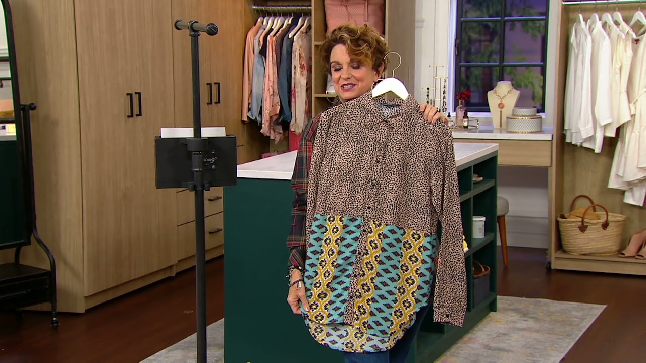 Tolani Collection Button Front Color Blocked Printed Top on QVC