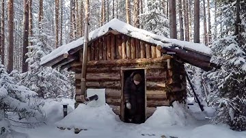 Living in a Handbuilt Log Cabin  1 Year Alone in the Winter Forest Survival Shelter  -45°C
