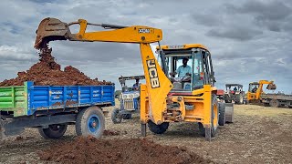 JCB 3DX Loading Mud in Mahindra Swaraj Eicher VST Tractor for Farming Land | Jcb tractor