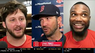 Chad Tracy, Chapman, Slaten, & Monasterio talk with the media on the Red Sox big win in 10 innings!