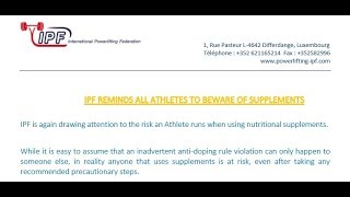 The IPF Warns Its Athletes Against Talking Any Supplements