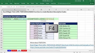Excel Magic Trick 1295: TEXTJOIN & INDEX Function to create Random Description Codes