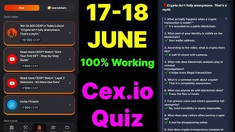 Cex.IO Quiz Answers Today 17 & 18 June | Cex.io Daily Quiz | Cex io daily combo | Cex.io daily quiz