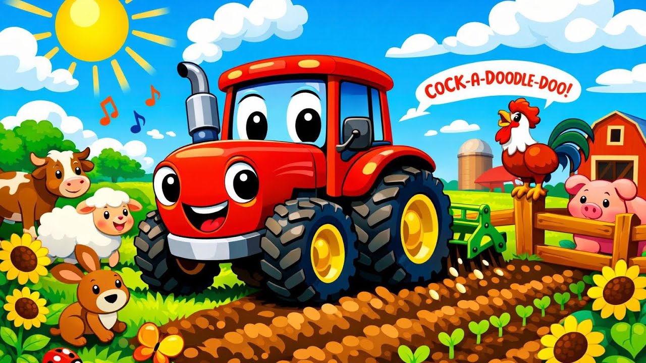 Happy Tractor Song 🚜| Tractor Working on the Farm 🌾🚜 | Fun Farm Animals Nursery Rhyme for Kids 🥁🌻|
