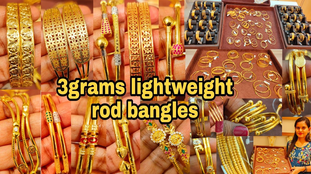 3grams lightweight rod bangles/916 hallmark gold rod bangles/daily wear ...