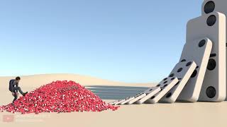 Big Domino Effect Simulation With Red Cup Pyramid
