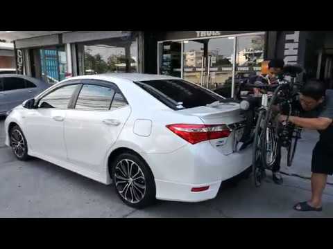 Toyota Altis ติดตั้ง แร็คจักรยานเกี่ยวฝากระโปรงท้ายรถ แร็ครถเก๋ง thule raceway 991