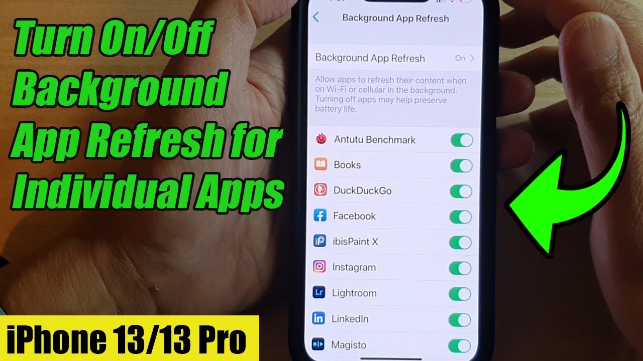 Với iPhone 13 và 13 Pro mới của Apple, bạn có thể bật hoặc tắt Background App Refresh để tối ưu hóa hiệu suất, tăng thời lượng pin và giảm tắc nghẽn mạng. Hãy xem hình ảnh liên quan để biết cách tùy chỉnh tính năng này theo giá trị ưu tiên của bạn. Bạn có thể tắt chung hoặc tùy chỉnh cho từng ứng dụng một cách dễ dàng.