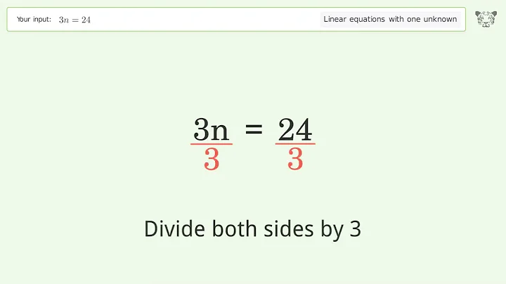 Linear equation with one unknown: Solve 3n=24 step-by-step solution