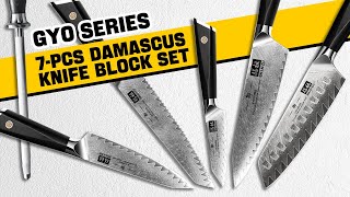 7-Pcs Damascus Knife Block Set