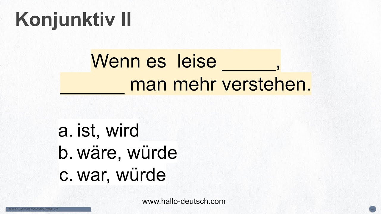 Konjunktiv 2 im Präsens (Grammatik) German Grammar practice - YouTube