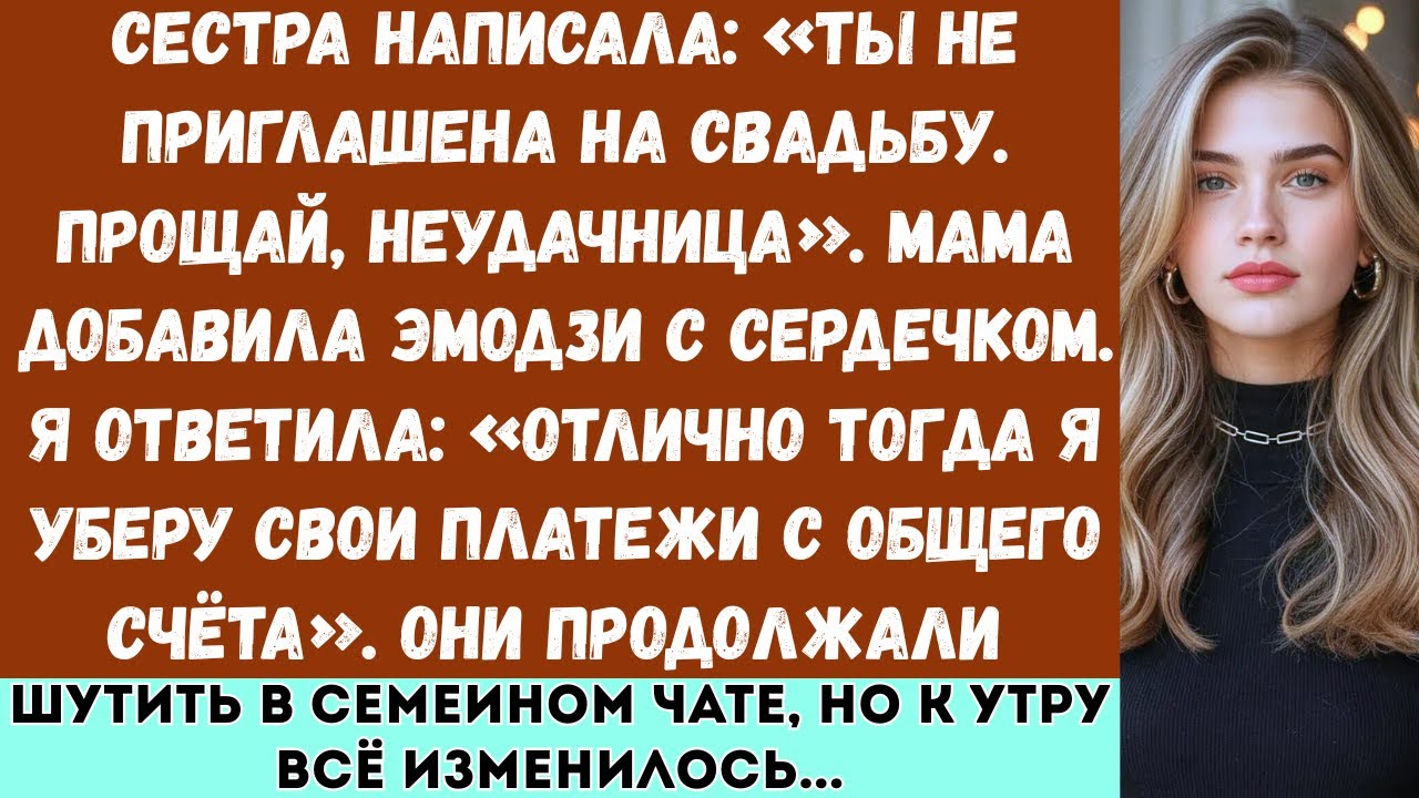 Сестра написала: «Ты не приглашена на свадьбу. Прощай, неудачница». А мама добавила эмодзи...