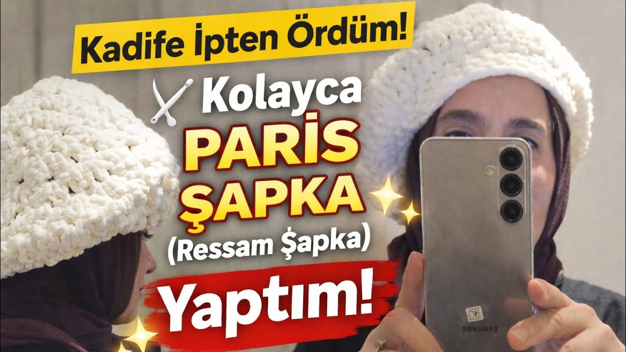 1 Saatte Paris Şapka Ördüm! 😍 Kadife İpten Kolay Tığ İşi (Ressam Şapka)