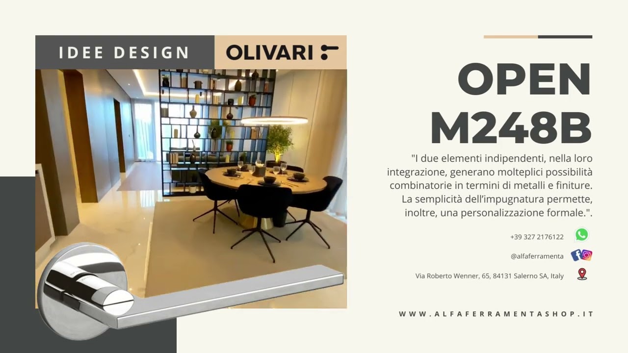 Open Maniglia Handle Door Olivari con Rosetta Tonda Rame Alluminio Antracite Cromo Satin Inox M249B