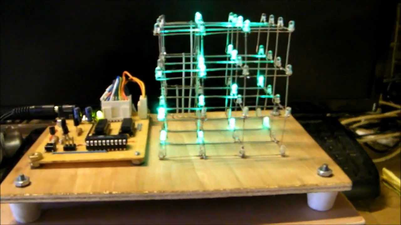 Recycled Green 4x4x4 LED Cube w/ ATtiny2313 - YouTube