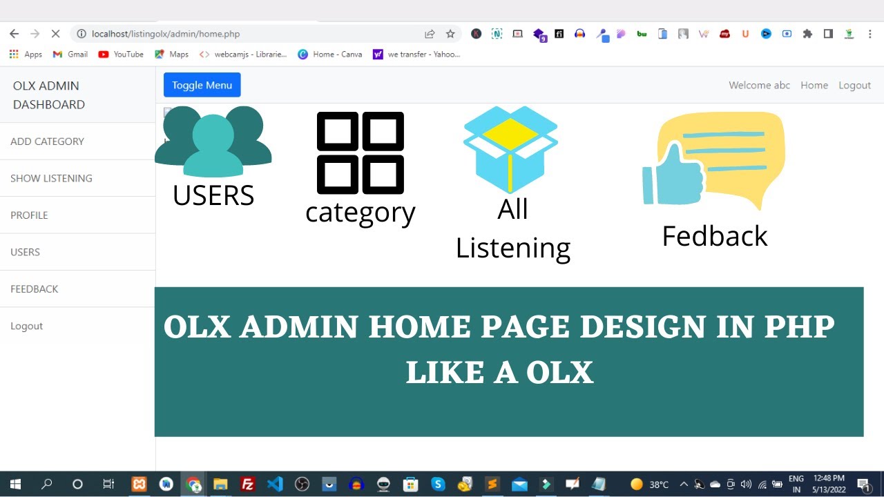 How to make admin dashboard home page in php like a olx