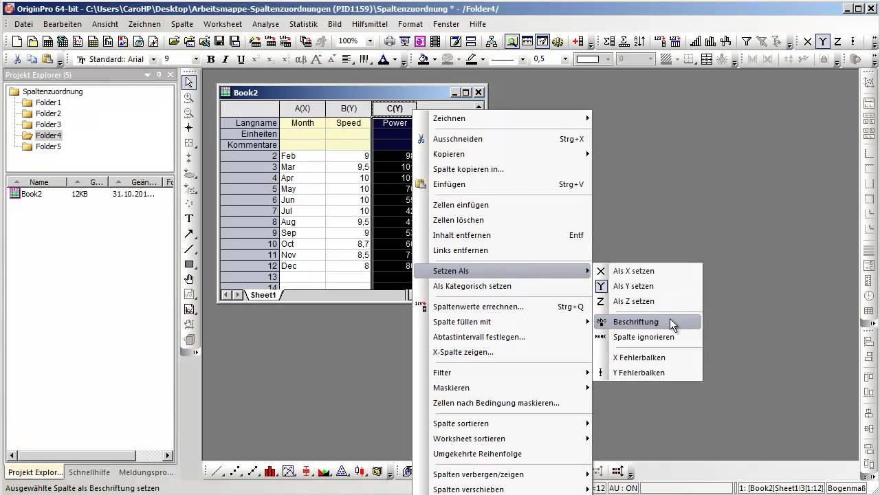 Originlab Origin Spaltenzuordnungen Youtube