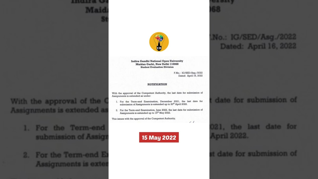 Last date of Assignment submission in ignou 2022 | Last date extended