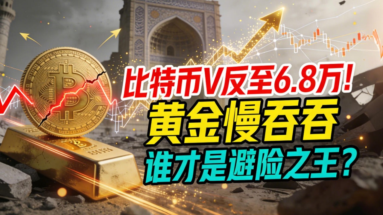 比特币已从6.3万V反至6.8万！黄金慢吞吞，比特币V反！伊朗战火后，谁才是真正的避险之王？