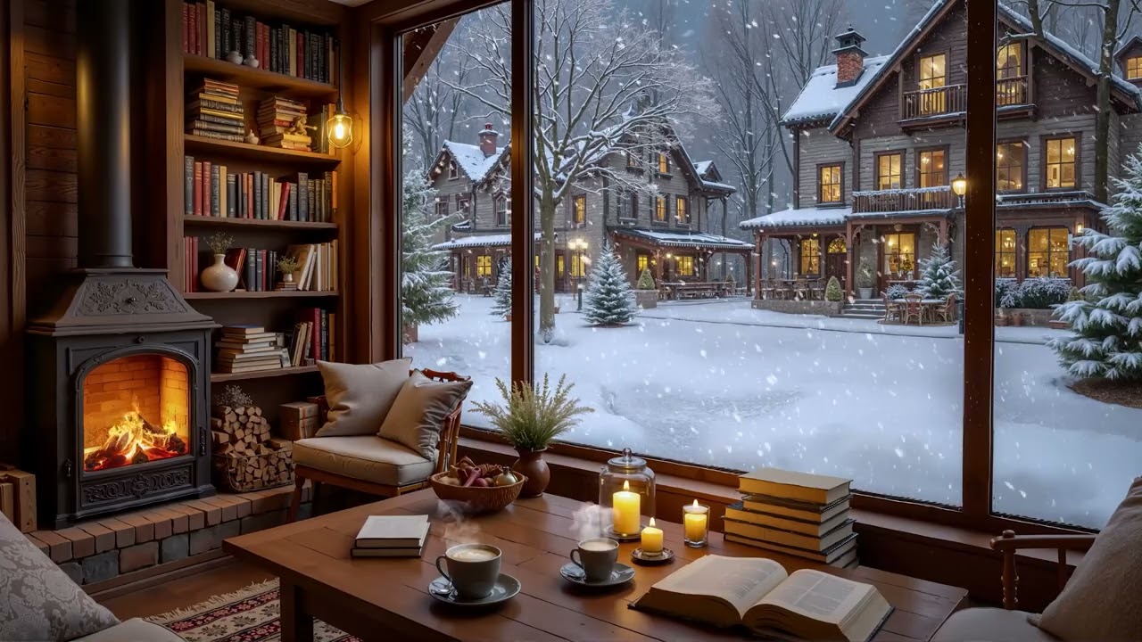 Зимний джаз в кофейне ❄️ Нежные звуки фортепиано и камина для работы и учебы