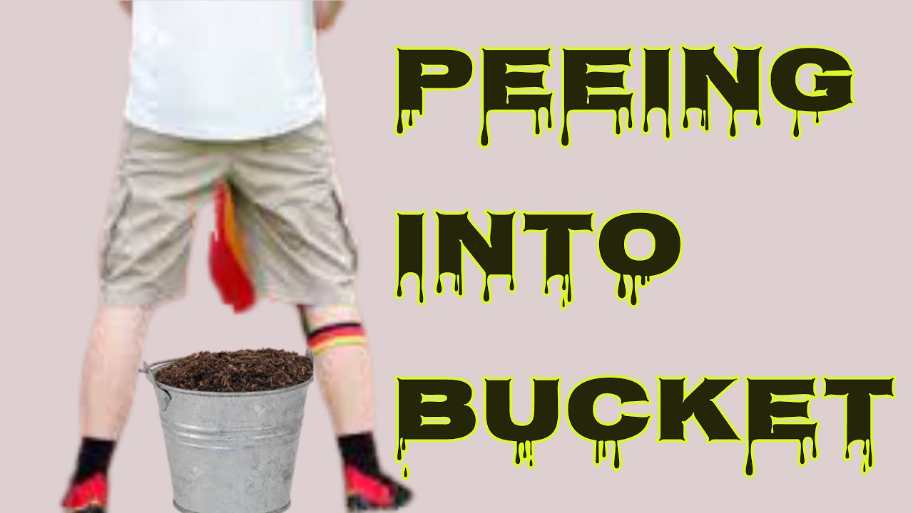 man pising into a bucket men peeing into a bucket peeing sound