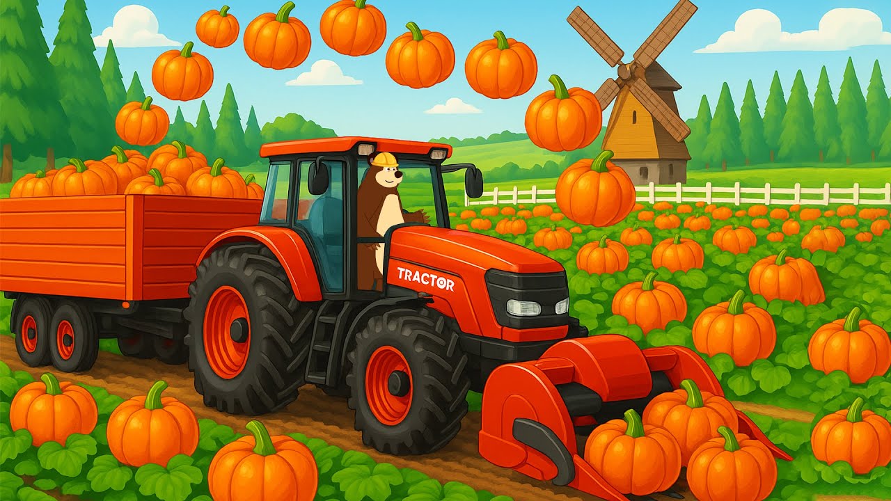 Pumpkin Harvesting & Carving 🎃 Tractor Plants, Picks & Prepares Pumpkins | Real Farm Animation