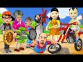 Scary Teacher 3D vs Squid Game: バイク移動のためのランダムホイール選択と5回のチャレンジ