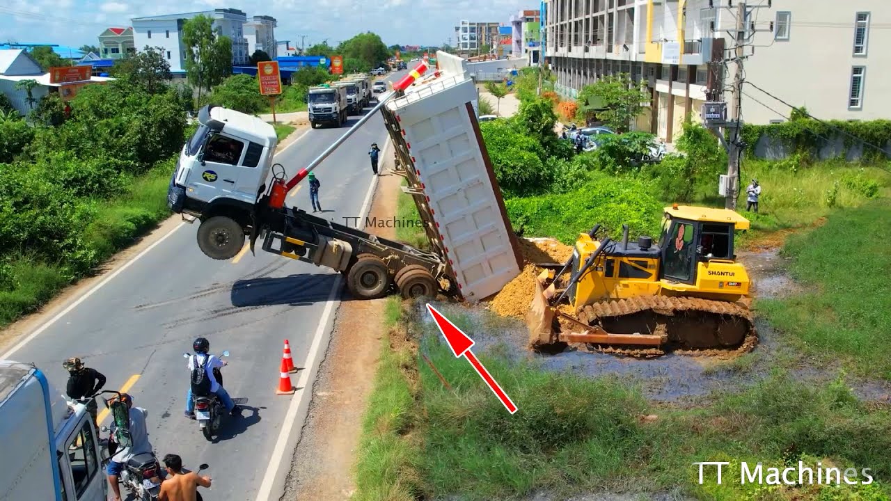 Unbelievable First Dump Truck Fly When Start Project Building New Foundation Village Road 