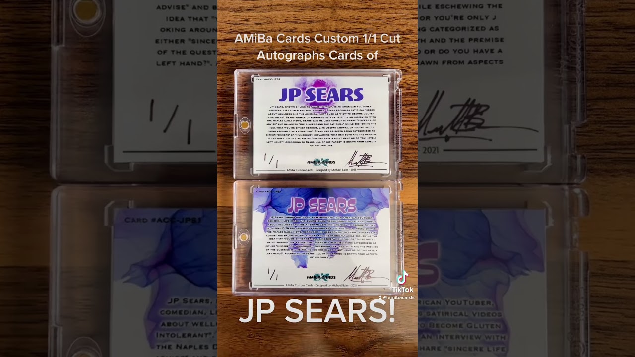 AMiBa Cards Custom 1/1 Cut Autograph Cards of Comedian JP SEARS! 