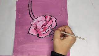 رسم الازهار بالون الوردي بألوان الكريليك(ASMR no talking)