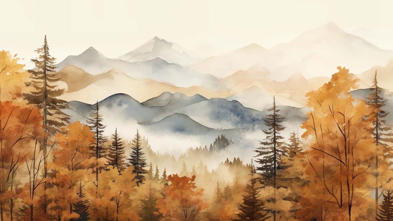 Watercolor Art - Autumn Mountain and Others