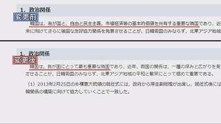 「日韓は基本的価値を共有」表現　外務省HPから削除(15/03/04)