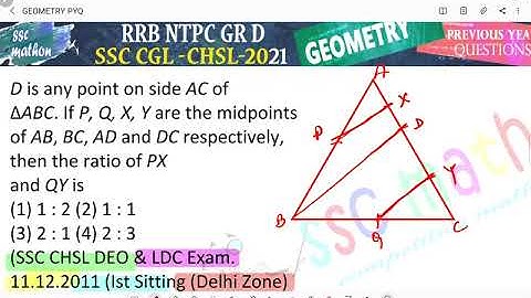 D is any point on side AC of ABC. If P, Q, X, Y are the midpoints of AB, BC, AD and DC respectively,