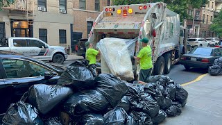 DSNY Garbage Truck Packing NYC’s Massive Trash Bag Piles