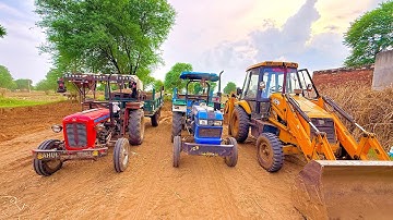 Jcb 3dx Xpert machine Loading sand Eicher 380 Mahindra  275 Kubota  and New Holland 3660