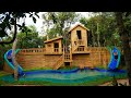 Update! Two Man Build Twins Water Slide Out Of  Bamboo Tree House into a Swimming Pool