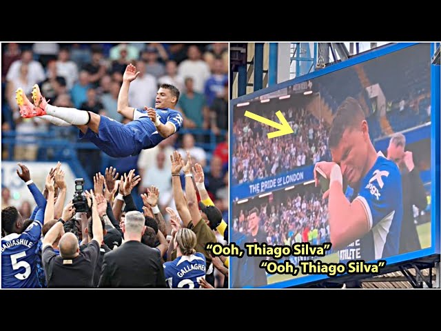 😢💙Thiago Silva was in tears as he bid his farewell to Chelsea class=