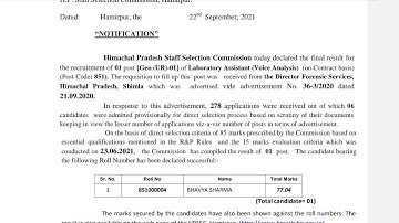 Final Result Declared by HPSSC of Laboratory Assistant 851 Out 2021 || #hpssc #hp