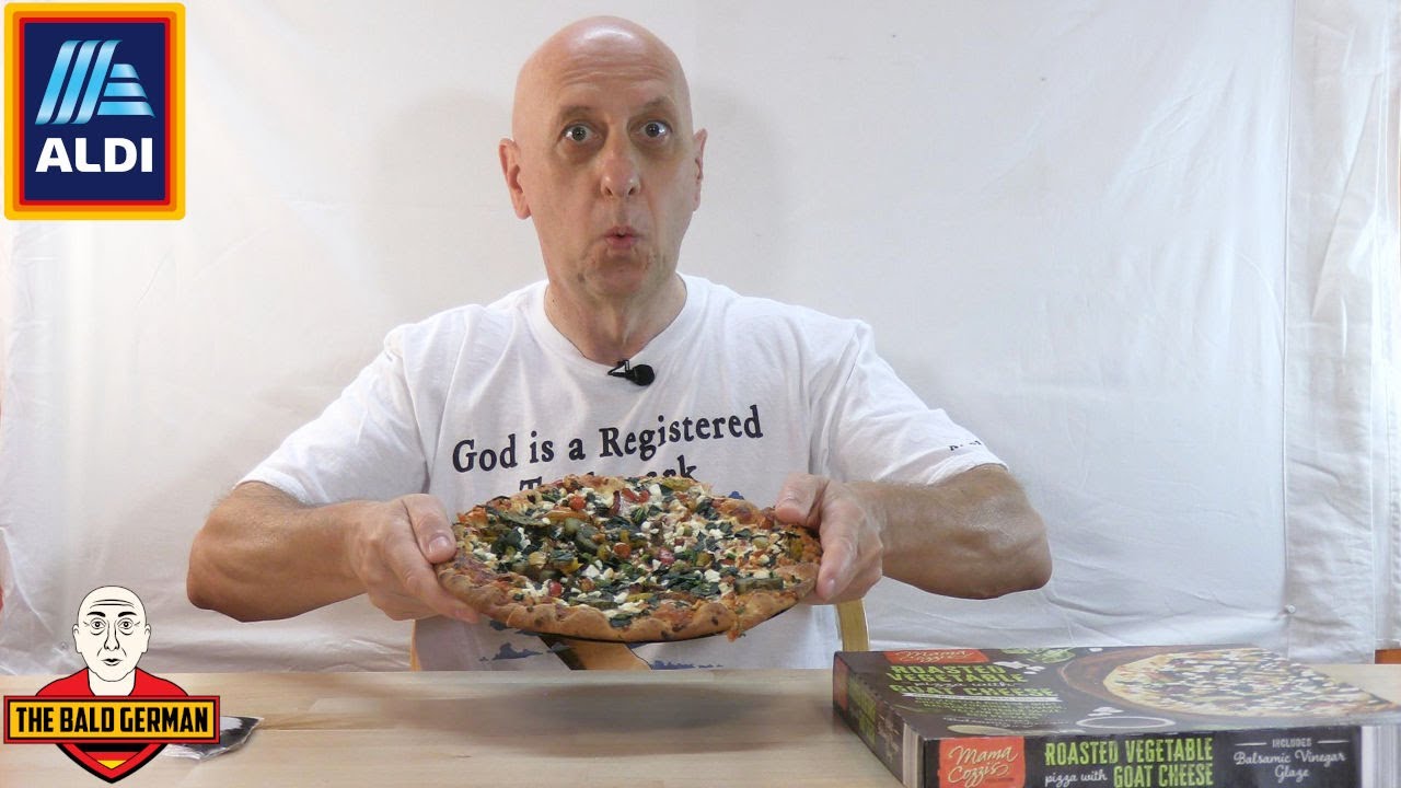 German tries Mama Cozzi's Roasted Vegetables & Goat Cheese Pizza