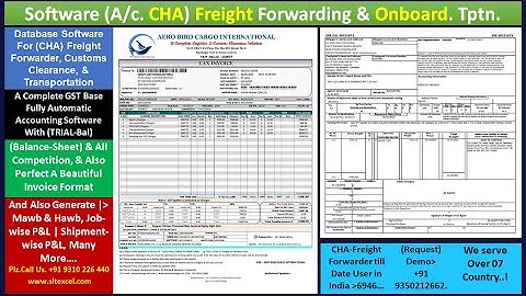 Account Software For CHA Freight Forwarding, Customs Clearance, & Transportation, Onboard. Logistics