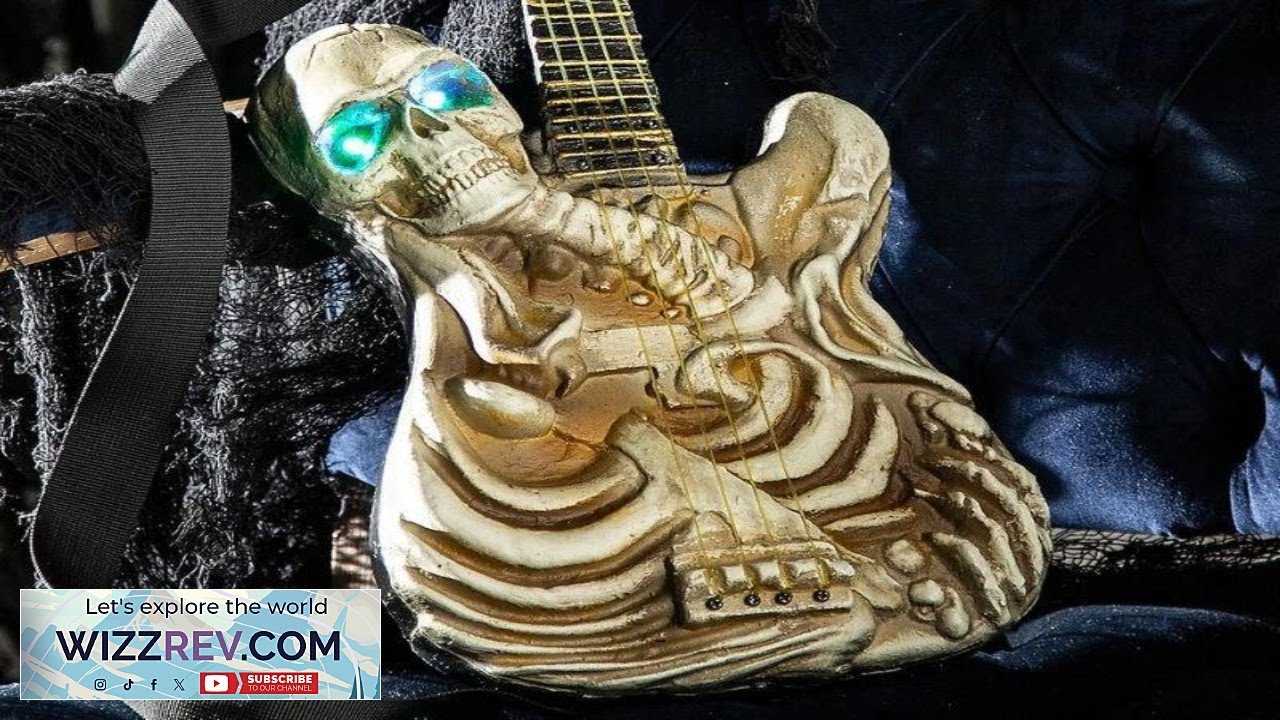 2ft Light Up Animated Skeleton Ukulele Halloween Decor Indoor Outdoor Party Prop