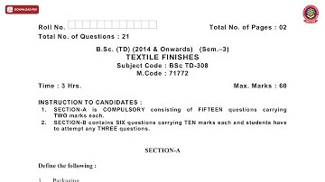 BSC 3RD SEM TD TEXTILE FINISHES JAN 2021 | PTU