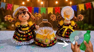 COMO FAZER BONECA CAIPIRA USANDO A RECICLAGEM! DO LIXO AO LUXO 