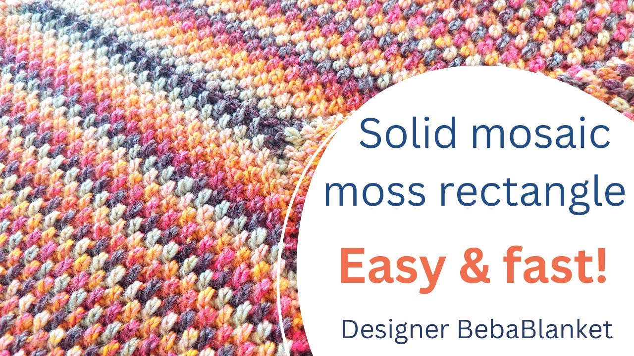 No tails! No color changes! Crochet center-out Solid Mosaic Moss Rectangle blanket @BebaBlanket