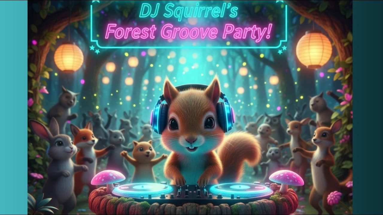 DJ Squirrel’s Forest Groove Party | Cute Baby Squirrel Video in HD 🌲🎵📜