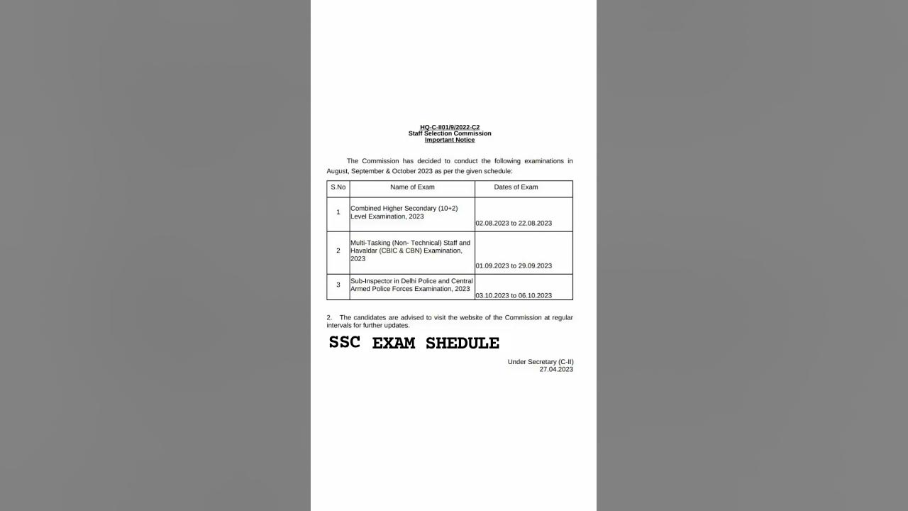 ssc exam calendar YouTube