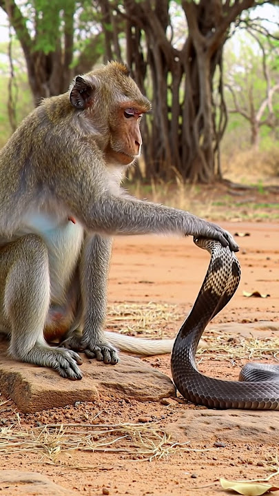 Monkey Calms a Cobra🐒🐍😅#MonkeyAndCobra#AnimalPlanet#WildLife#Shots#Varal#ai