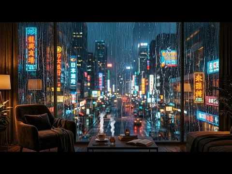 2H Rainy Night Ambience: Amber Penthouse & Smooth Jazz | Deep Sleep Music