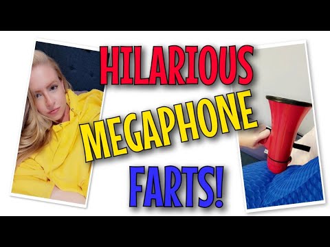 HILARIOUS Megaphone FARTS! Silly funny blonde girl with leggings farting into  bullhorn megaphone